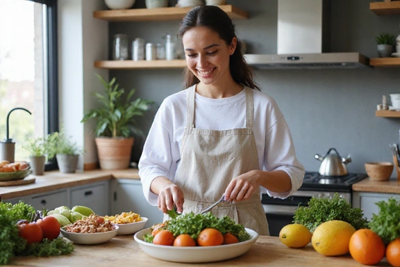 Persona che cucina un pasto sano e bilanciato.
