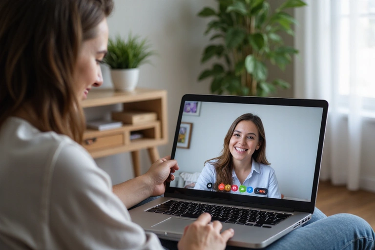 Donna che riceve supporto nutrizionale online tramite videochiamata